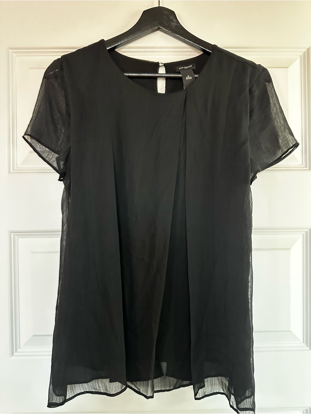 Ann Taylor Black Layered Sheer Short-Sleeve Tunic